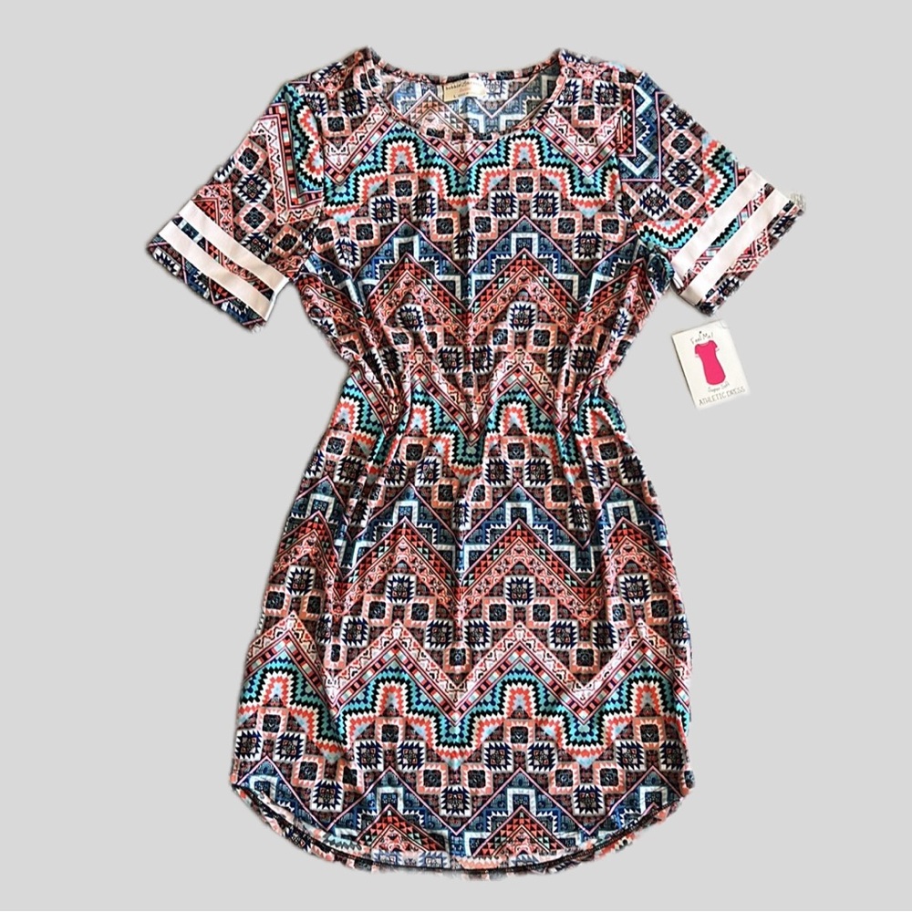 Bobbie Brooks Women’s Aztec Print Athletic T-Shirt Dress Soft & Stretchy